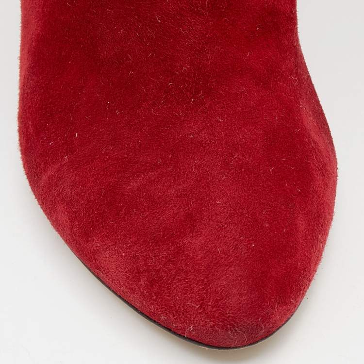 Pre Owned Dior Red Suede Ankle Length Boots Size 38.5