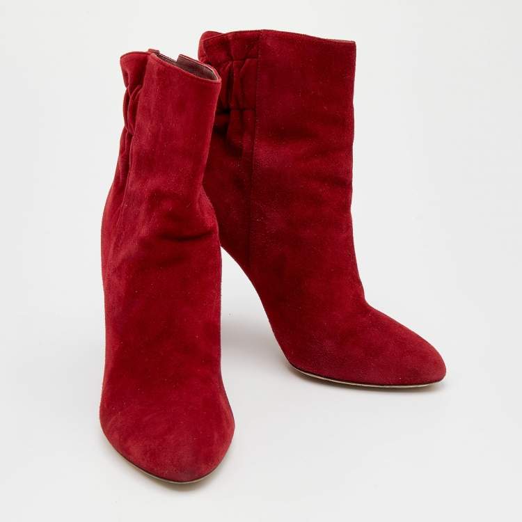 Pre Owned Dior Red Suede Ankle Length Boots Size 38.5