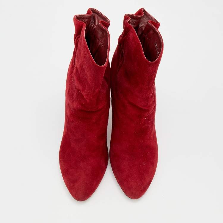 Pre Owned Dior Red Suede Ankle Length Boots Size 38.5