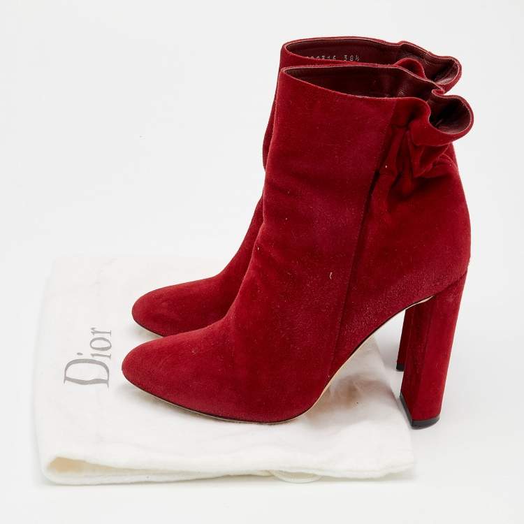 Pre Owned Dior Red Suede Ankle Length Boots Size 38.5