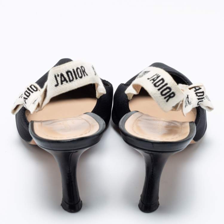 Pre Owned Dior Black Knit Fabric Pointed Toe J'Adior Slingback Pumps Size 40