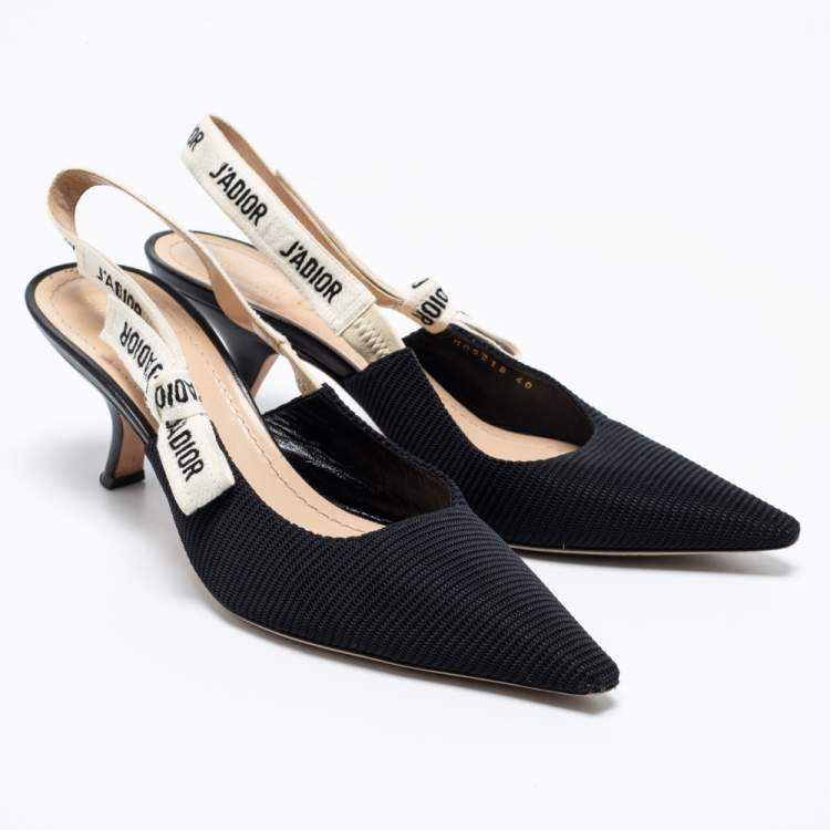 Pre Owned Dior Black Knit Fabric Pointed Toe J'Adior Slingback Pumps Size 40