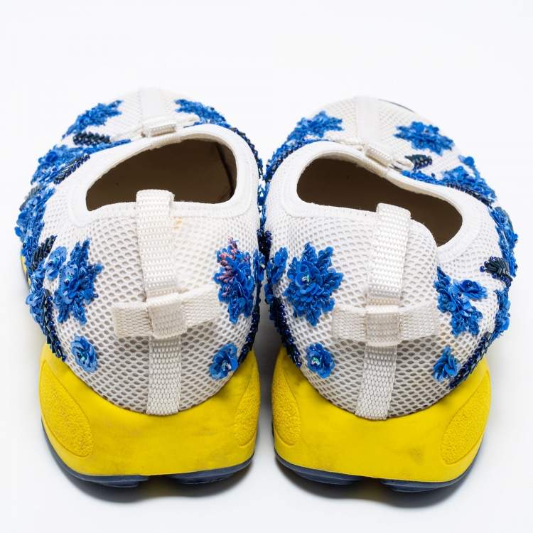 Pre Owned Dior White/Blue  Mesh Embellished Fusion Sneakers Size 36