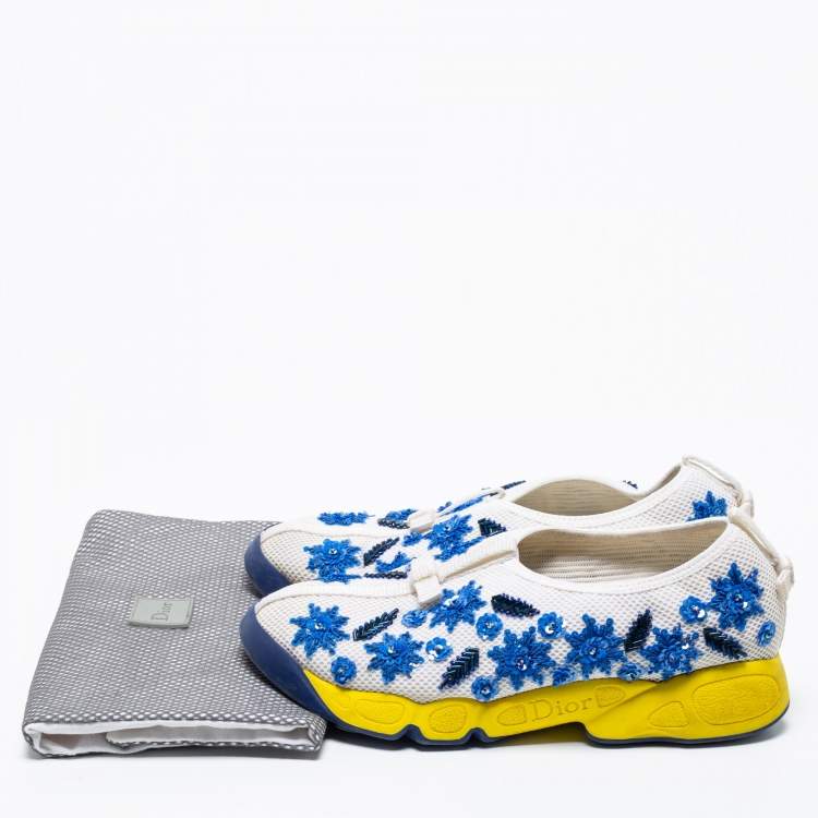 Pre Owned Dior White/Blue  Mesh Embellished Fusion Sneakers Size 36