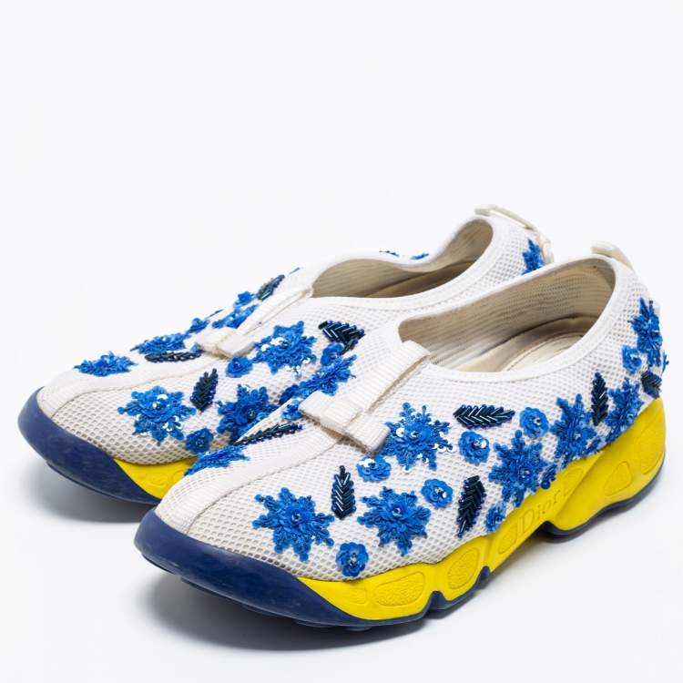 Pre Owned Dior White/Blue  Mesh Embellished Fusion Sneakers Size 36