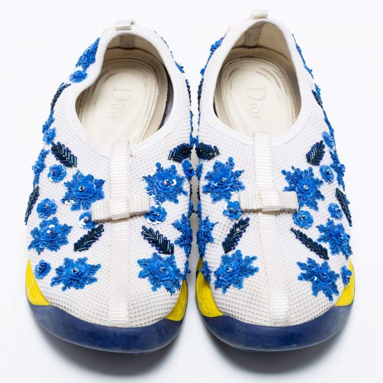 Pre Owned Dior White/Blue  Mesh Embellished Fusion Sneakers Size 36