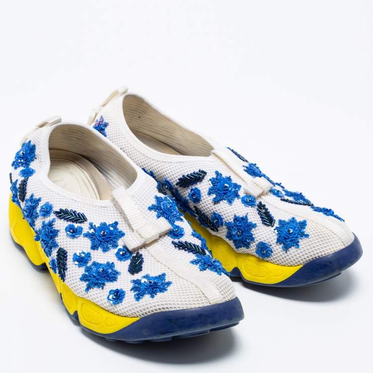 Pre Owned Dior White/Blue  Mesh Embellished Fusion Sneakers Size 36