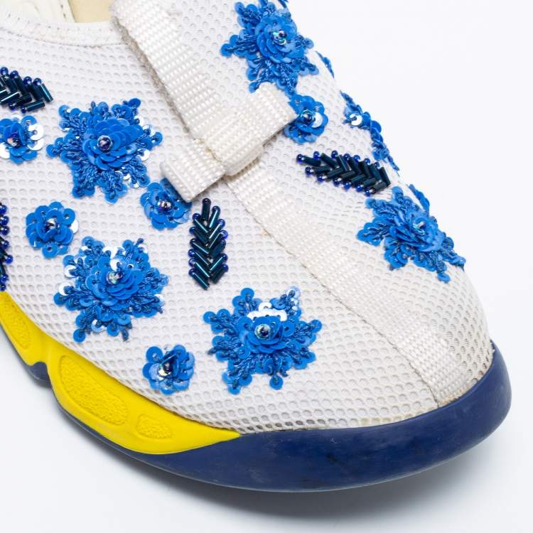 Pre Owned Dior White/Blue  Mesh Embellished Fusion Sneakers Size 36