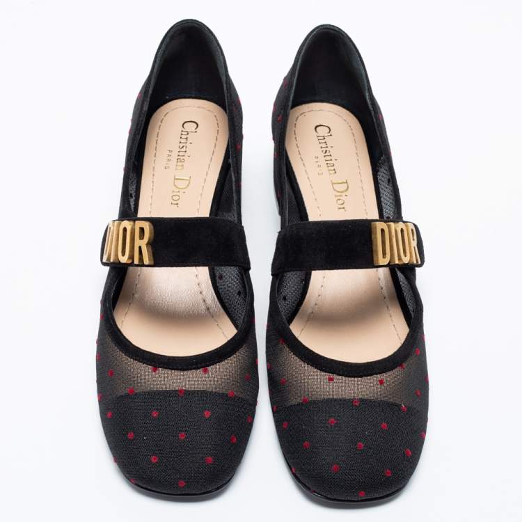Pre Owned Dior Black Suede And Mesh Baby-D Mary Jane Pumps Size 37.5