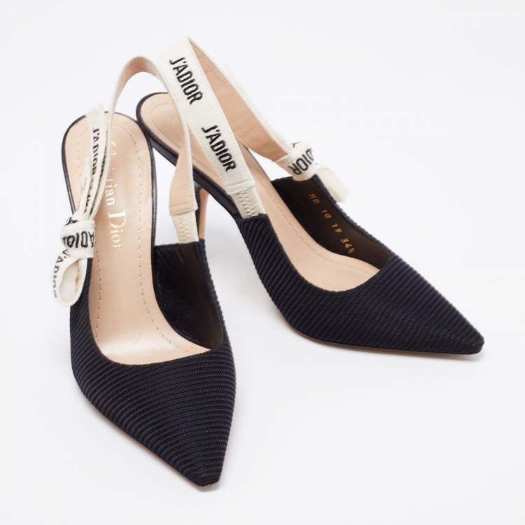 Pre Owned Dior Black Technical Canvas J'adior Sling Pumps Size 34.5