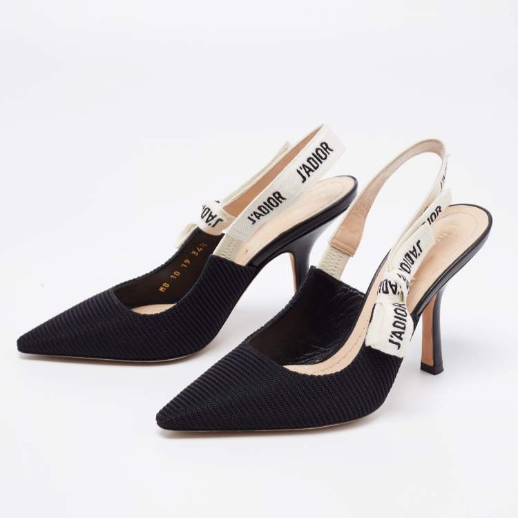 Pre Owned Dior Black Technical Canvas J'adior Sling Pumps Size 34.5