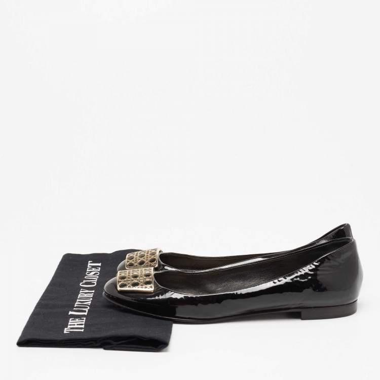 Pre Owned Dior Black Patent Leather Cannage Plague Ballet Flats Size 40