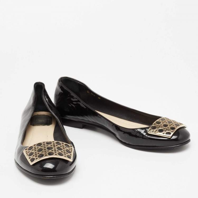 Pre Owned Dior Black Patent Leather Cannage Plague Ballet Flats Size 40