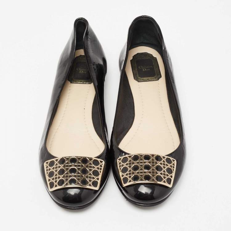 Pre Owned Dior Black Patent Leather Cannage Plague Ballet Flats Size 40