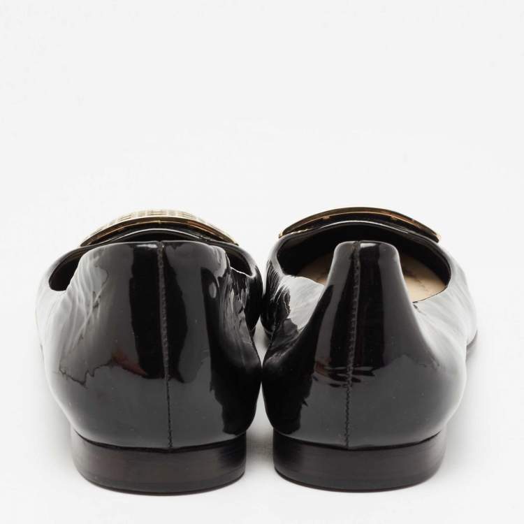 Pre Owned Dior Black Patent Leather Cannage Plague Ballet Flats Size 40