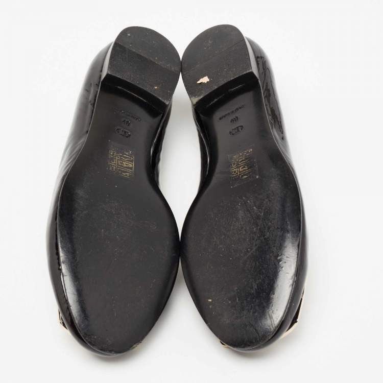 Pre Owned Dior Black Patent Leather Cannage Plague Ballet Flats Size 40
