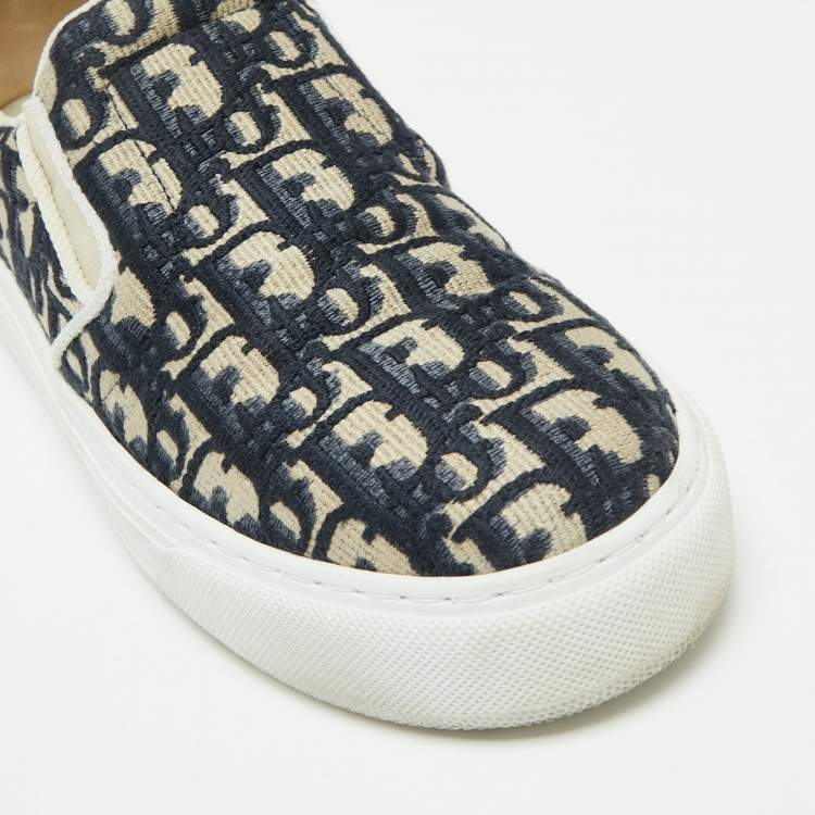 Pre Owned Dior Navy Blue Oblique Canvas Solar Slip On Sneakers Size 38
