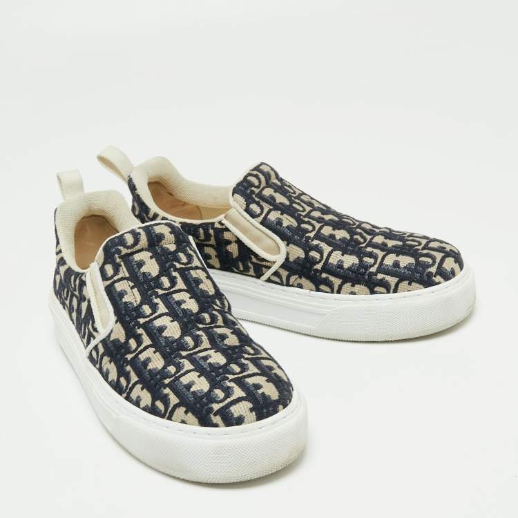 Pre Owned Dior Navy Blue Oblique Canvas Solar Slip On Sneakers Size 38