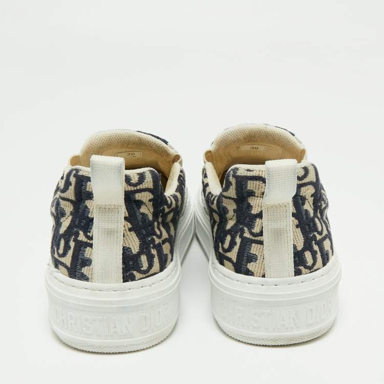 Pre Owned Dior Navy Blue Oblique Canvas Solar Slip On Sneakers Size 38