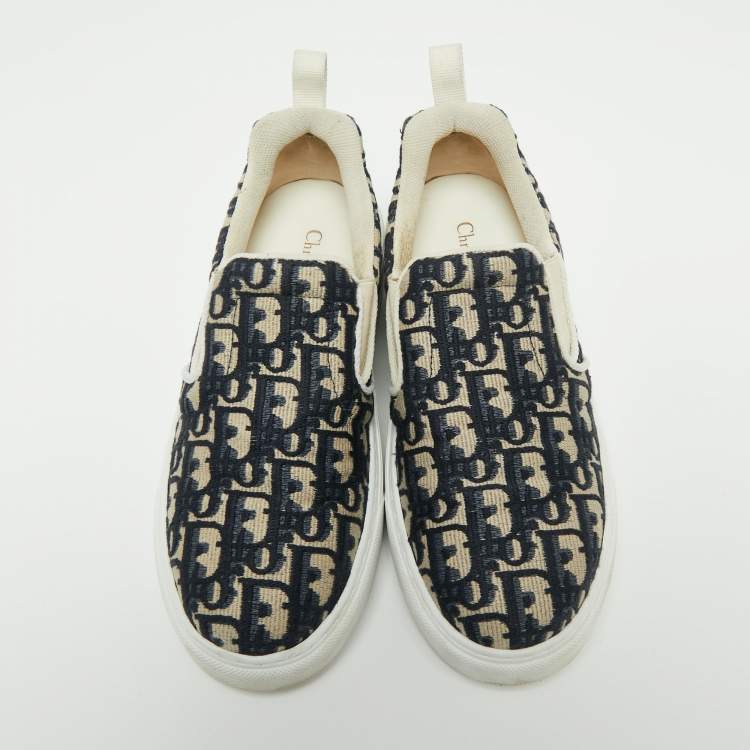 Pre Owned Dior Navy Blue Oblique Canvas Solar Slip On Sneakers Size 38