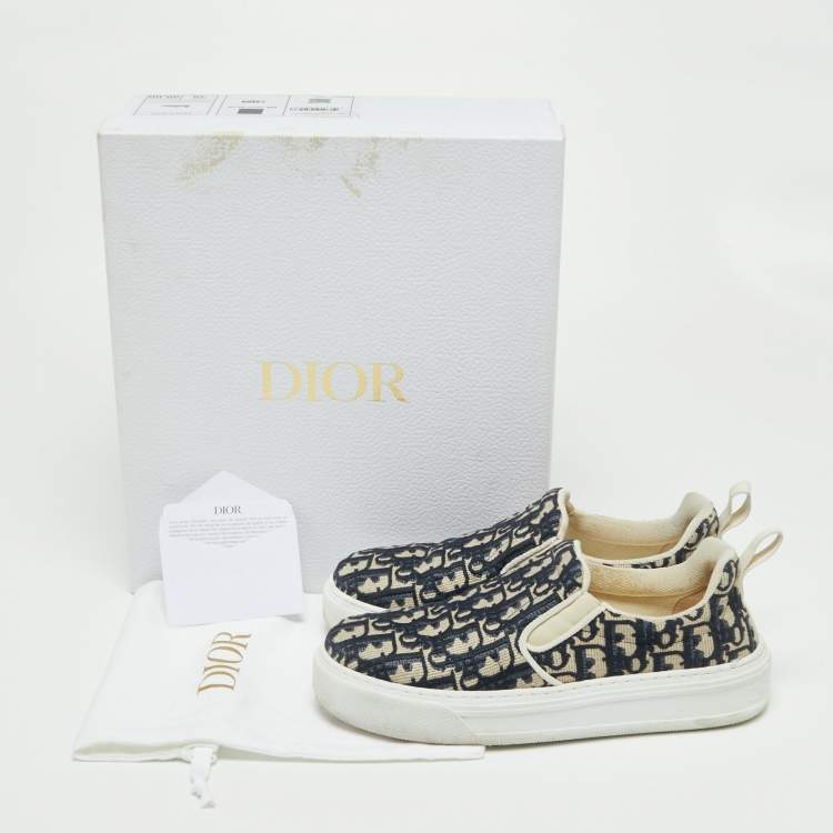 Pre Owned Dior Navy Blue Oblique Canvas Solar Slip On Sneakers Size 38