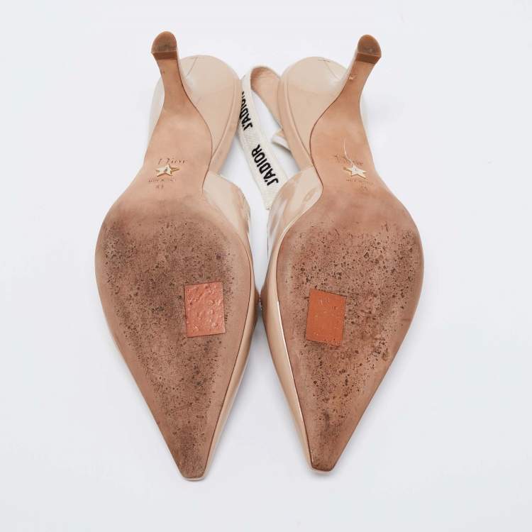 مملوكة مسبقًا Dior Beige Patent Leather J'adior Slingback Pumps Size 41