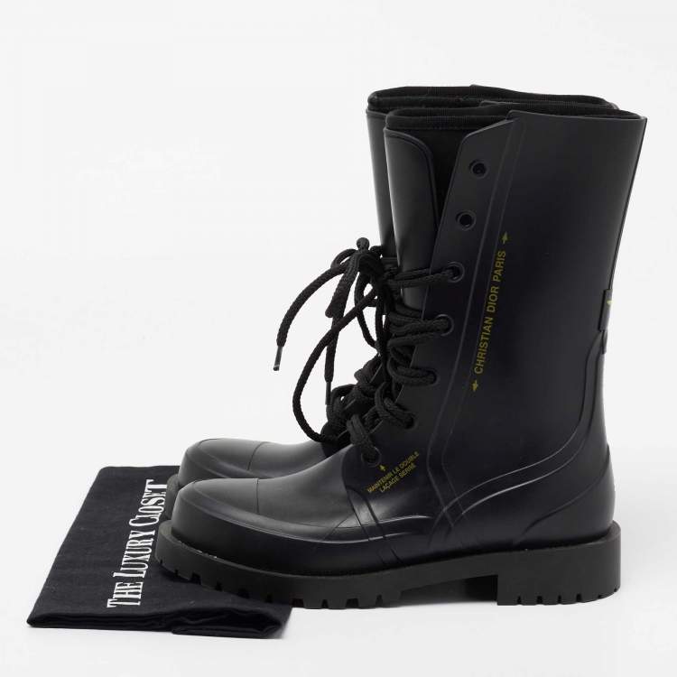 Pre Owned Dior Black Oblique Rubber And Fabric Diorcamp Mid Calf boots Size 38