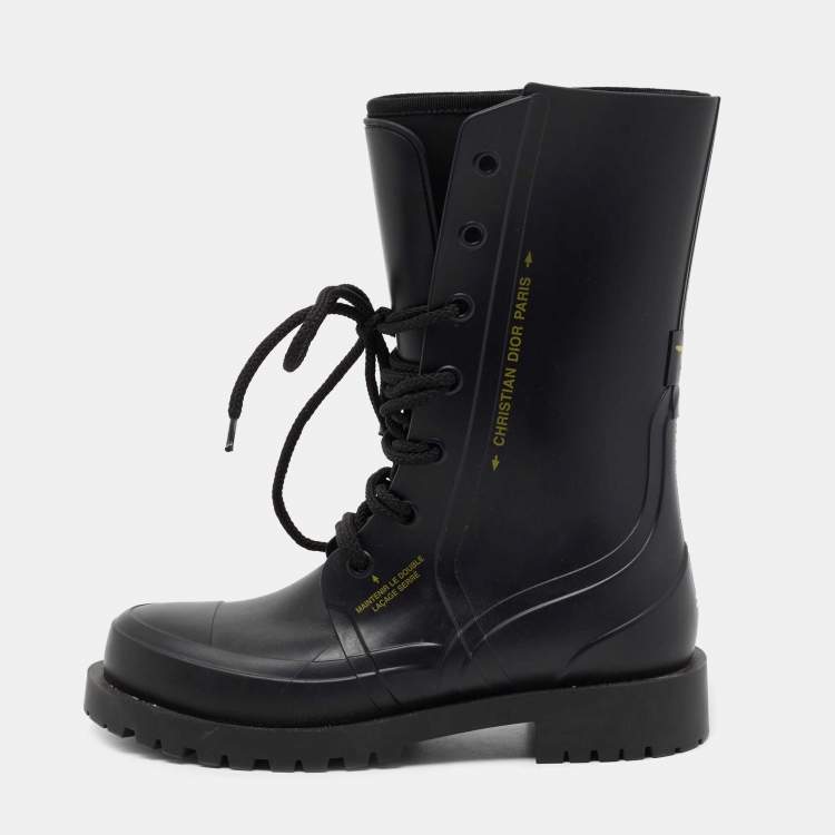 Pre Owned Dior Black Oblique Rubber And Fabric Diorcamp Mid Calf boots Size 38