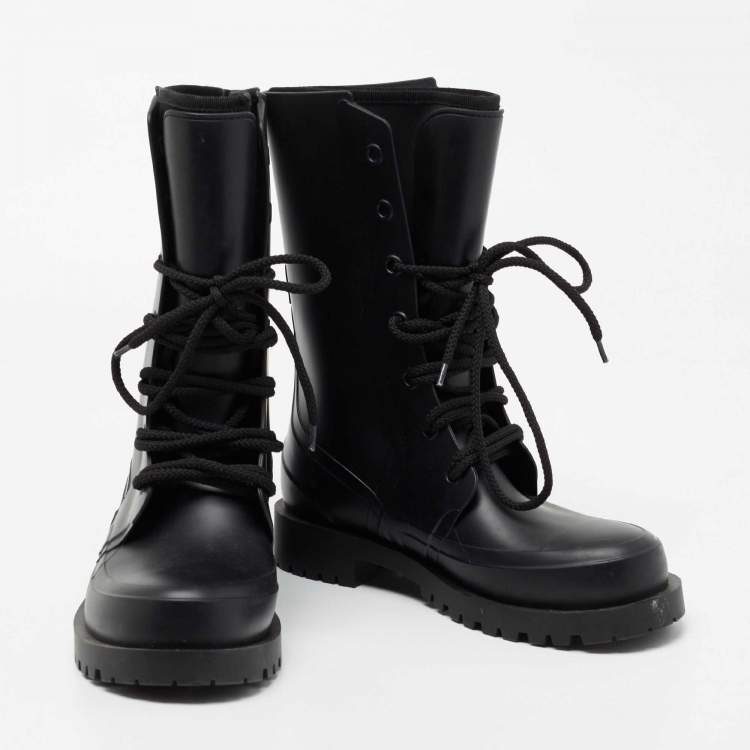 Pre Owned Dior Black Oblique Rubber And Fabric Diorcamp Mid Calf boots Size 38