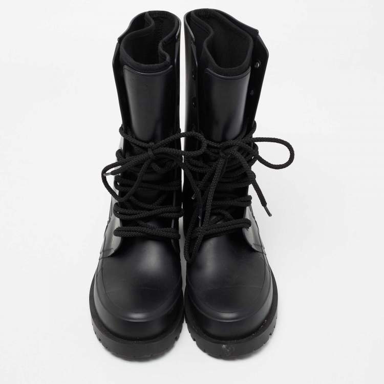 Pre Owned Dior Black Oblique Rubber And Fabric Diorcamp Mid Calf boots Size 38