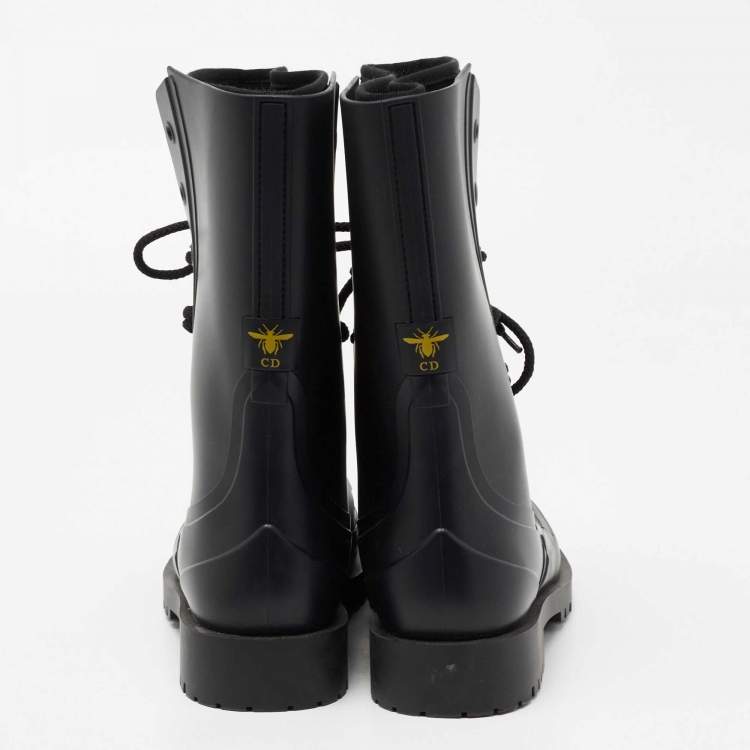 Pre Owned Dior Black Oblique Rubber And Fabric Diorcamp Mid Calf boots Size 38