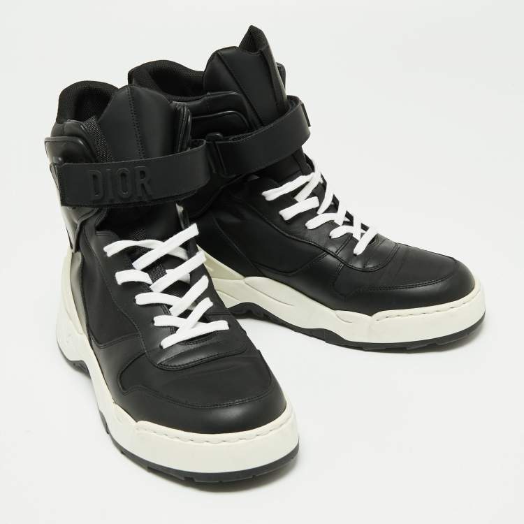 Pre Owned Dior Black/White Leather Jumper High Top Sneakers Size 38