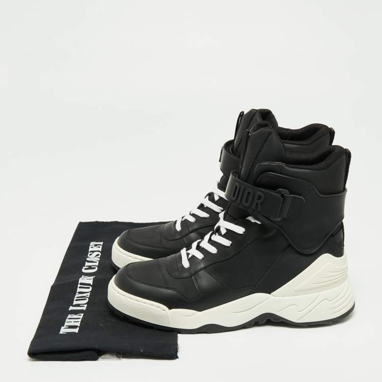 Pre Owned Dior Black/White Leather Jumper High Top Sneakers Size 38