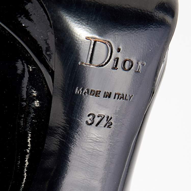 Pre Owned Dior Black Patent Leather Bow Peep Toe Platform Pumps Size 37.5