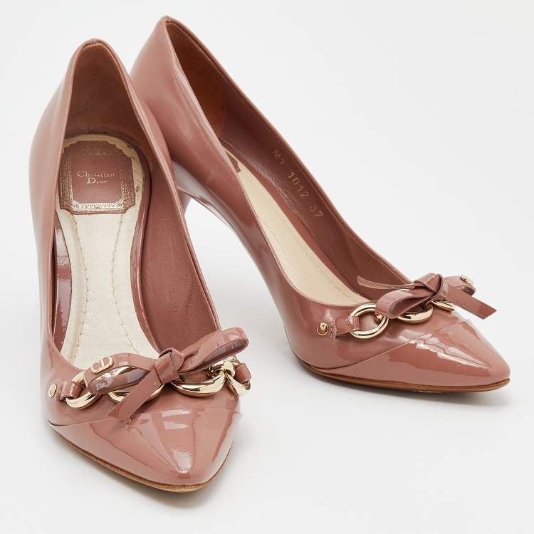 Pre Owned Dior Dusty Pink Patent Leather Bow Chain Detail Pumps Size 37
