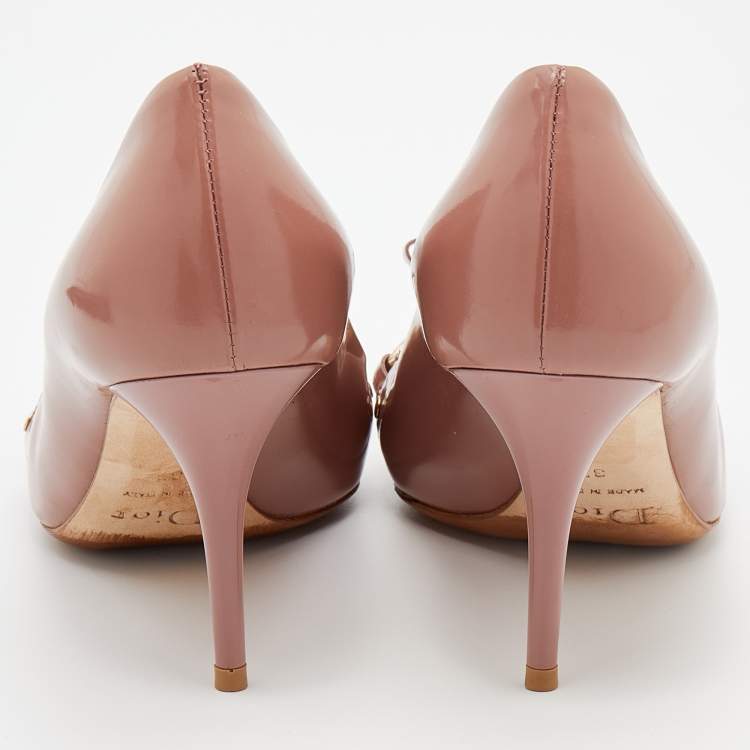 Pre Owned Dior Dusty Pink Patent Leather Bow Chain Detail Pumps Size 37
