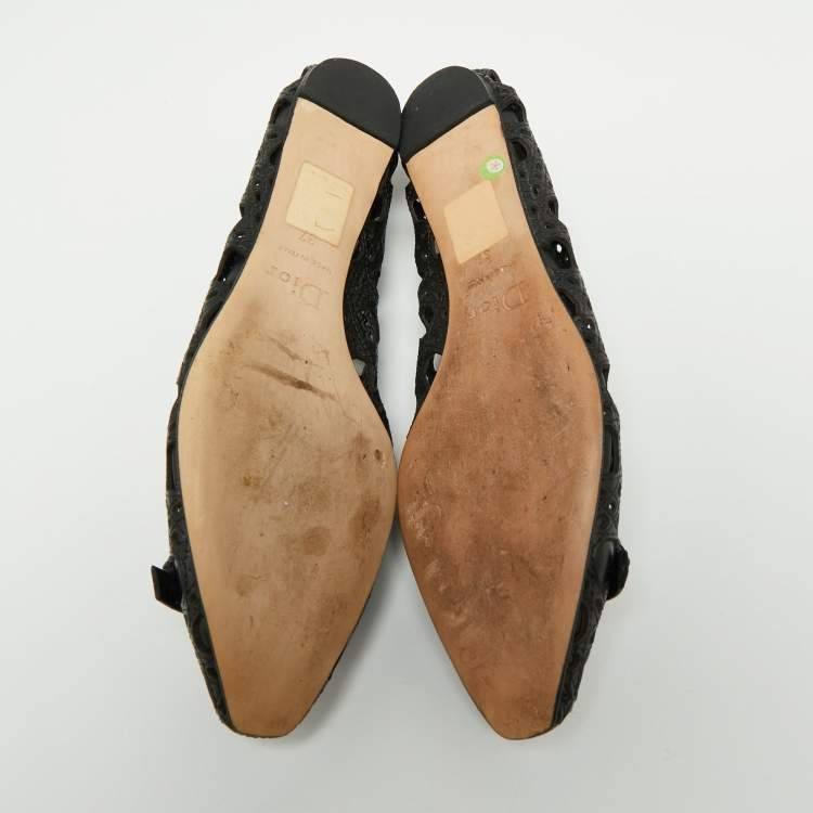 Pre Owned Dior Black Leather Cannage Cutout Bow Ballet Flats Size 37