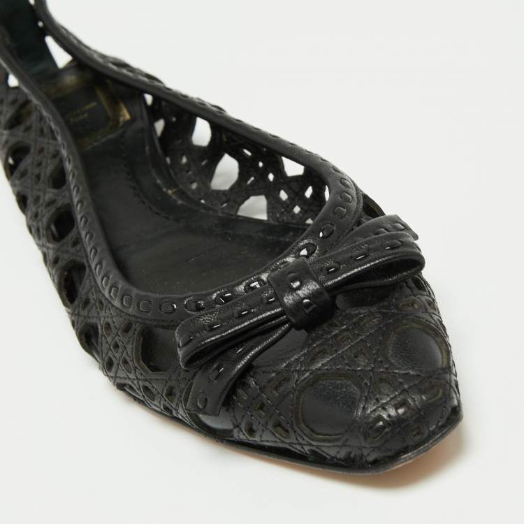 Pre Owned Dior Black Leather Cannage Cutout Bow Ballet Flats Size 37