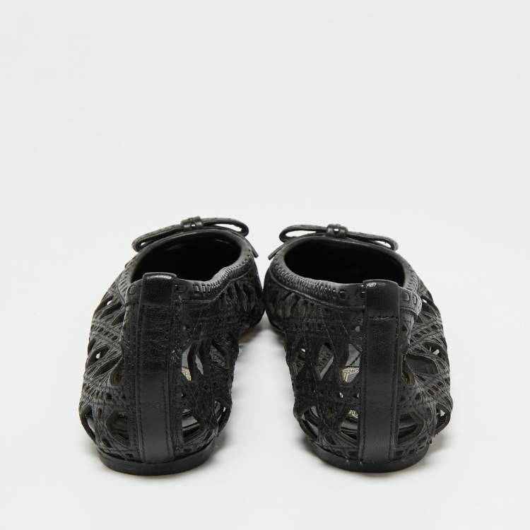 Pre Owned Dior Black Leather Cannage Cutout Bow Ballet Flats Size 37