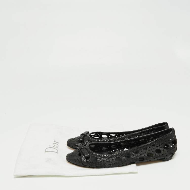 Pre Owned Dior Black Leather Cannage Cutout Bow Ballet Flats Size 37