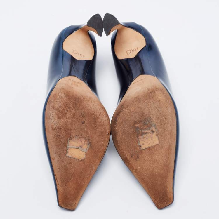 Pre Owned Dior Navy Blue Patent Leather Square Toe Pumps Size 38.5