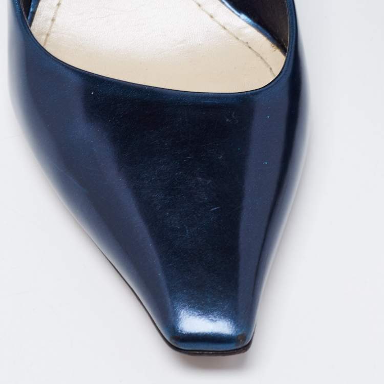 Pre Owned Dior Navy Blue Patent Leather Square Toe Pumps Size 38.5