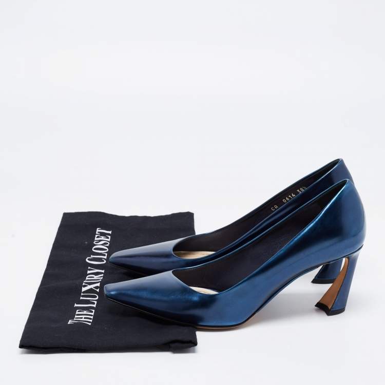Pre Owned Dior Navy Blue Patent Leather Square Toe Pumps Size 38.5