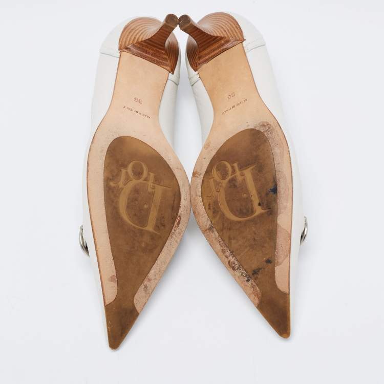 Pre Owned Dior White Leather Stitch Detail Pointed Toe Pumps Size 36