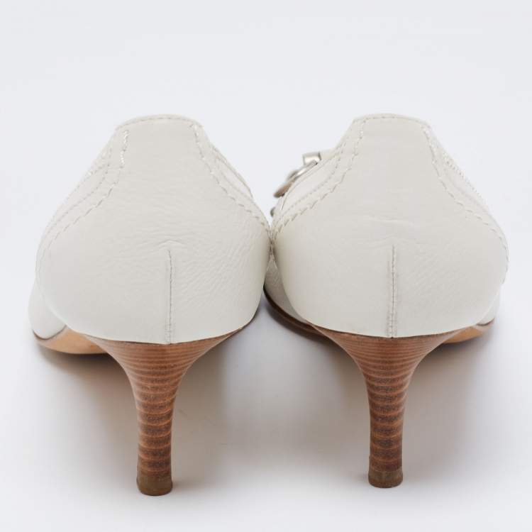Pre Owned Dior White Leather Stitch Detail Pointed Toe Pumps Size 36