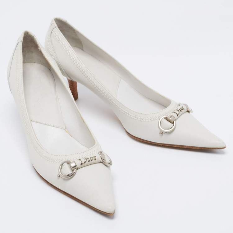 Pre Owned Dior White Leather Stitch Detail Pointed Toe Pumps Size 36