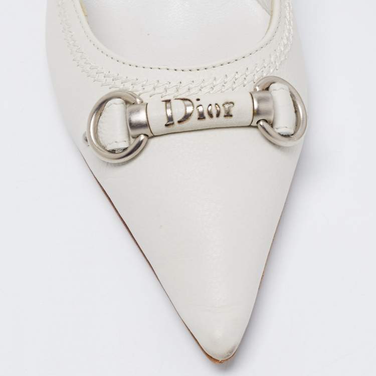 Pre Owned Dior White Leather Stitch Detail Pointed Toe Pumps Size 36