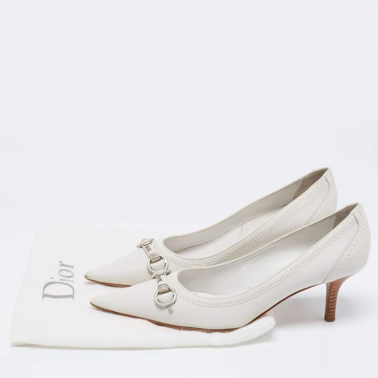 Pre Owned Dior White Leather Stitch Detail Pointed Toe Pumps Size 36