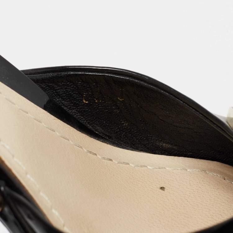 Pre Owned Dior Black  Patent Leather Bow Detail Peep Toe Sandals Size 36