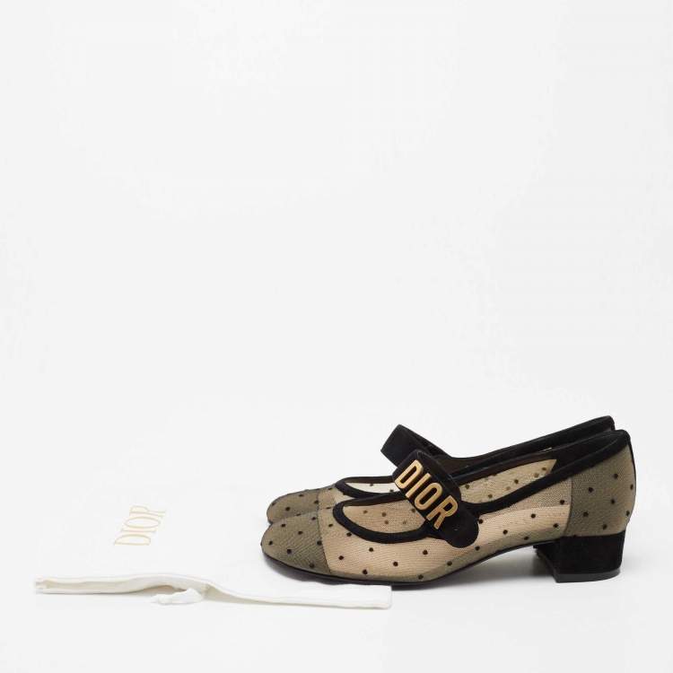 مملوكة مسبقًا Dior Black Mesh And Suede Trim Baby-D Mary Jane Pumps Size 35.5